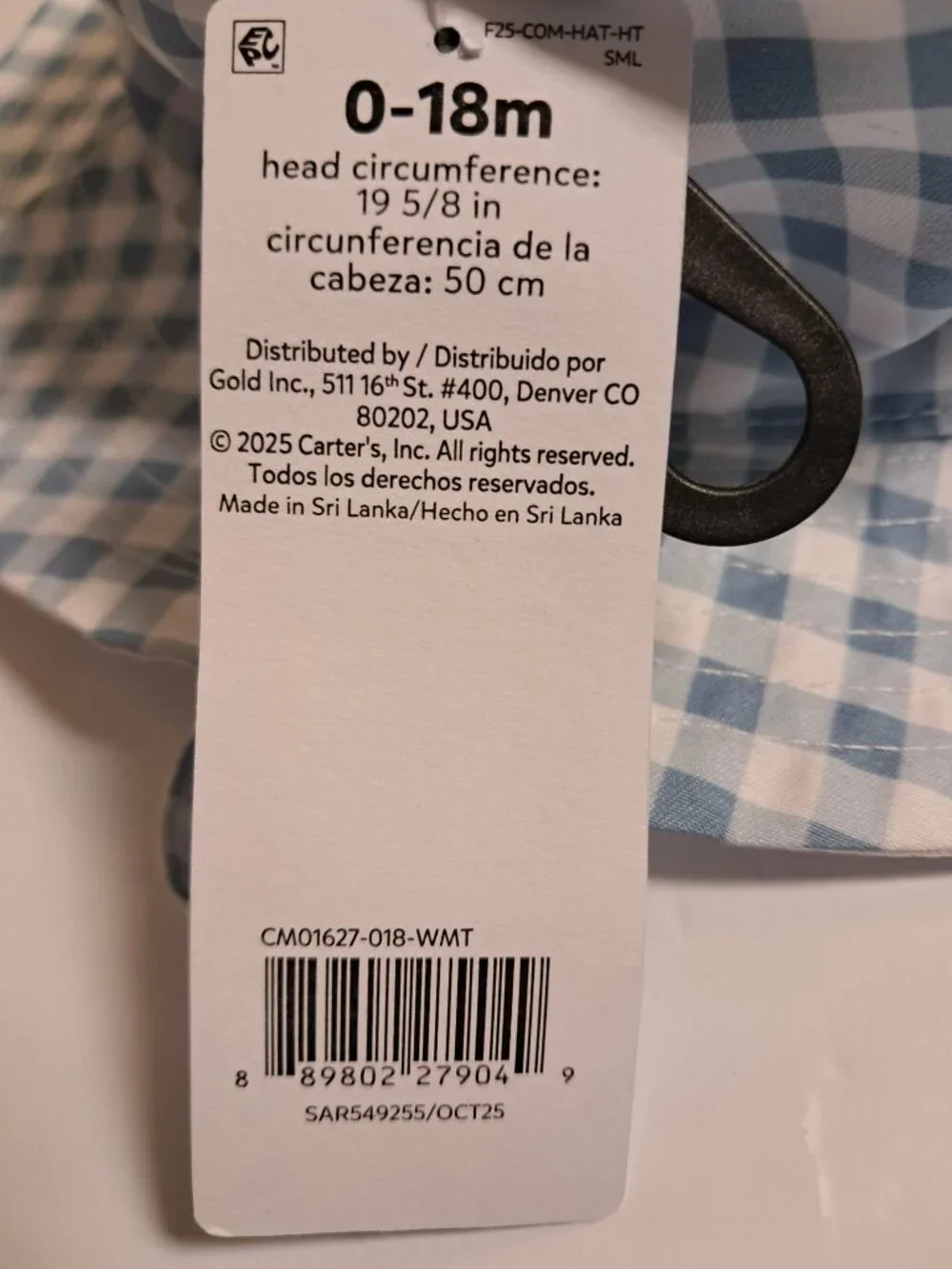 Carter’s Child of Mine Baby Gingham Bucket Hat 0–18M